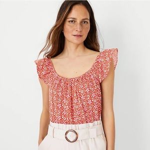 NWT Ann Taylor Floral Gauze Ruffle Strap Tank Top Red Pink Women’s Medium